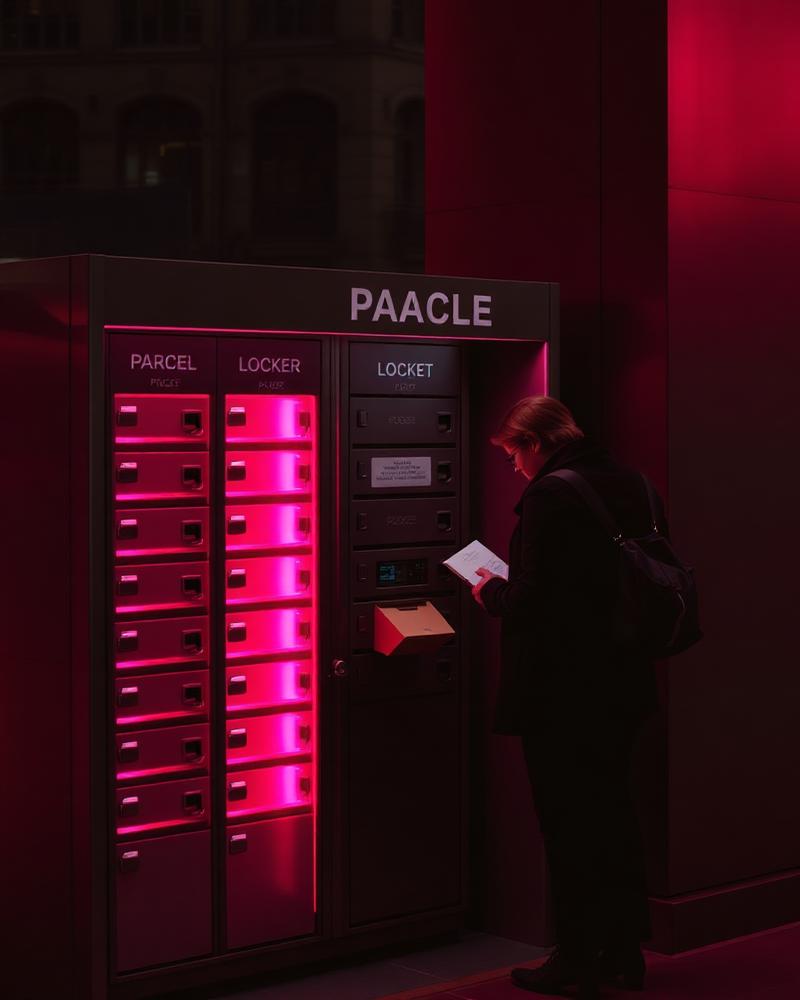 Person collecting a parcel from a locker